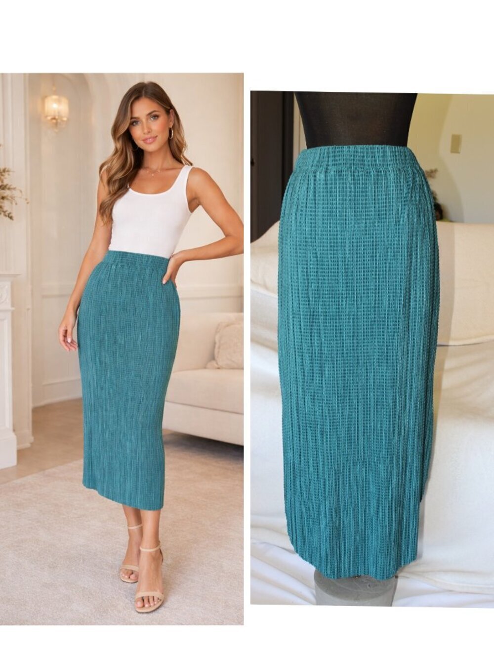 Sabina Musayev X Anthropologie Midi Skirt Small Teal Blue Elastic Waist Pockets
